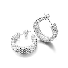 Load image into Gallery viewer, Sterling Silver Mesh Hoop Earrings, Silver earrings, Sterling Silver Earrings. Earring Gift, Earrings, Hoop earrings, Sterling Silver Hoop Earrings, Sterling Silver Stud Earrings Stud Earrings, Push-back earrings, Elegant Earrings, Wedding Earrings, 100sterling.com