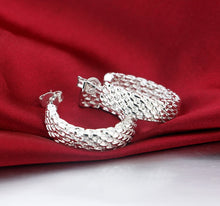 Load image into Gallery viewer, Sterling Silver Mesh Hoop Earrings, Silver earrings, Sterling Silver Earrings. Earring Gift, Earrings, Hoop earrings, Sterling Silver Hoop Earrings, Sterling Silver Stud Earrings Stud Earrings, Push-back earrings, Elegant Earrings, Wedding Earrings, 100sterling.com