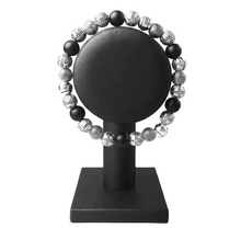 Load image into Gallery viewer, Cross Bead &amp; Obsidian 925 Sterling Silver Unisex Bracelet. Buy at  100Sterling.com