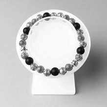 Load image into Gallery viewer, Cross Bead &amp; Obsidian 925 Sterling Silver Unisex Bracelet