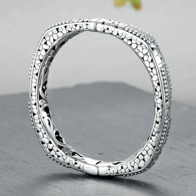 Ornate S925 Sterling Silver Squared Hollow Design Bracelet. Buy at 100Sterling.com.