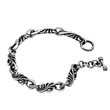 Load image into Gallery viewer, Genuine 925 Sterling Silver Bracelet with vine design chain and toggle clasp. Buy from 100sterling.com.