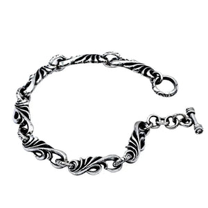 Genuine 925 Sterling Silver Bracelet with vine design chain and toggle clasp. Buy from 100sterling.com.