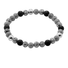 Load image into Gallery viewer, Cross Bead &amp; Obsidian 925 Sterling Silver Unisex Bracelet. Buy at  100Sterling.com