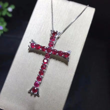 Load image into Gallery viewer, Genuine Ruby and 925 Sterling Silver Cross Necklace. Buy at 100Sterling.com