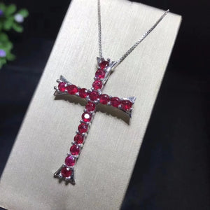 Genuine Ruby and 925 Sterling Silver Cross Necklace. Buy at 100Sterling.com