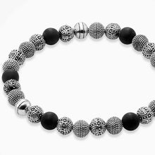 Load image into Gallery viewer, Cross Bead &amp; Obsidian 925 Sterling Silver Unisex Bracelet. Buy at  100Sterling.com