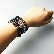 Load image into Gallery viewer, Black Obsidian Karma Bracelets with 925 Sterling Silver Cross Beads. Buy at 100Sterling.com.