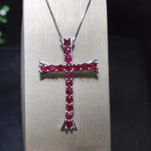 Load image into Gallery viewer, Genuine Ruby and 925 Sterling Silver Cross Necklace. Buy at 100Sterling.com