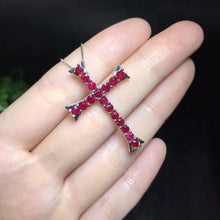 Load image into Gallery viewer, Genuine Ruby and 925 Sterling Silver Cross Necklace. Buy at 100Sterling.com