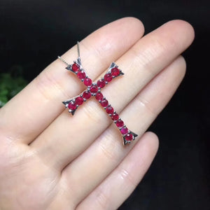 Genuine Ruby and 925 Sterling Silver Cross Necklace. Buy at 100Sterling.com