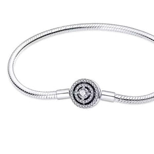 925 Sterling Silver Snake Chain Bracelet with Sparkling Round Clasp