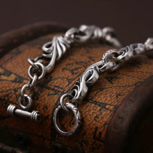 Load image into Gallery viewer, Genuine 925 Sterling Silver Bracelet with vine design chain and toggle clasp. Buy from 100sterling.com.