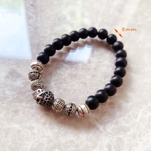 Load image into Gallery viewer, Sterling Silver Skull, Cross, and Obsidian Bead Bracelet. Buy from 100Sterling.com.