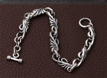 Load image into Gallery viewer, Genuine 925 Sterling Silver Bracelet with vine design chain and toggle clasp. Buy from 100sterling.com.