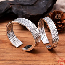 Load image into Gallery viewer, Solid S990 Sterling Silver Textured Reverse Curve Bangle. Buy at 100Sterling.com