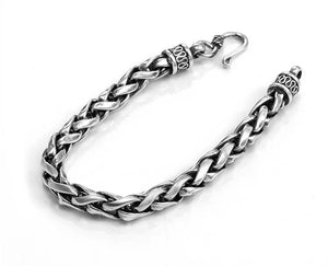 925 Sterling Silver Bracelet with Weaved Chain Link and Fishhook