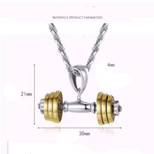 Load image into Gallery viewer, Retro 925 Sterling Silver and Gold Plated Dumbbell "Be A Warrior" Pendant, Buy at 100Sterling.com