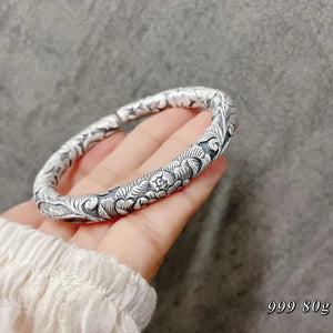 S999 Silver Jewelry Three-Dimensional Carved Vine Design Bracelet. Buy from 100Sterling.com.