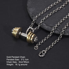 Load image into Gallery viewer, 42854953156787925 Sterling Silver Dumbbell Gold Plated Pendant Necklace For Men and Women Fitness Enthusiasts. Buy at 100Sterling.com