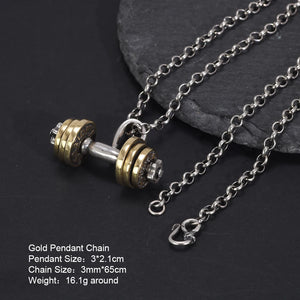 42854953156787925 Sterling Silver Dumbbell Gold Plated Pendant Necklace For Men and Women Fitness Enthusiasts. Buy at 100Sterling.com
