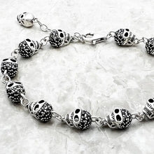 Load image into Gallery viewer, 925 Sterling Silver Skull and Pave Zircon Bracelet. Buy at 100Sterling.com.