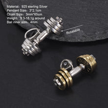 Load image into Gallery viewer, 925 Sterling Silver Dumbbell Pendant Necklace For Men and Women Fitness Enthusiasts. Buy at 100Sterling.com