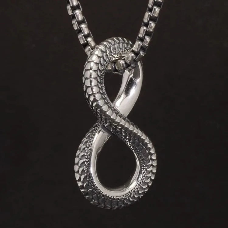 925 Sterling Silver Infinite Symbol Snake Pattern Pendant Necklace
