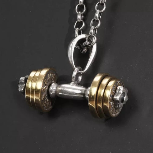 925 Sterling Silver with gold plating Dumbbell Pendant Necklace For Men and Women Fitness Enthusiasts. Buy at 100Sterling.com