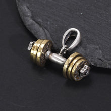 Load image into Gallery viewer, Retro 925 Sterling Silver and Gold Plated Dumbbell "Be A Warrior" Pendant, Buy at 100Sterling.com