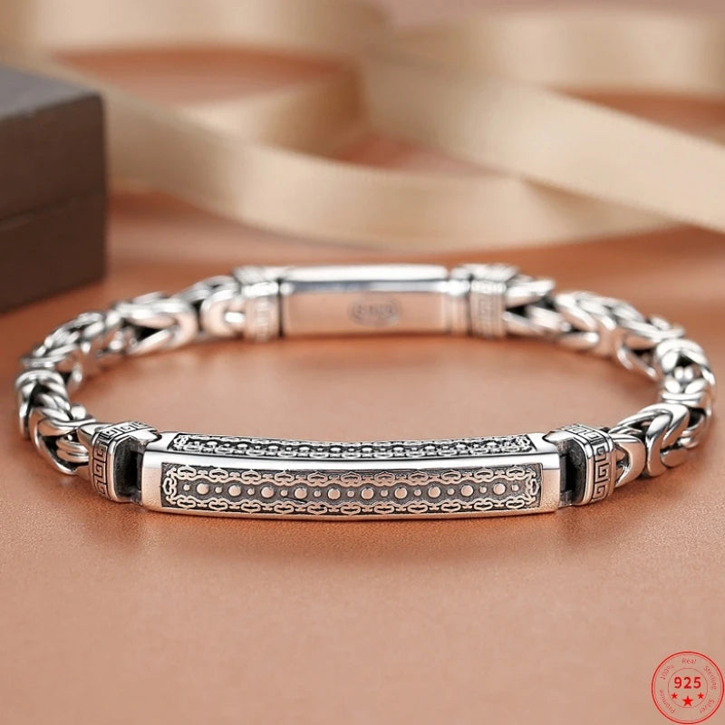Genuine S925 Sterling Silver Dot Pattern Twisted Chain Bracelet