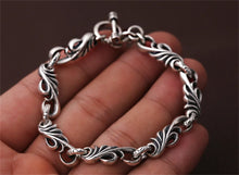 Load image into Gallery viewer, Genuine 925 Sterling Silver Bracelet with vine design chain and toggle clasp. Buy from 100sterling.com.