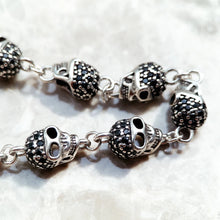 Load image into Gallery viewer, 925 Sterling Silver Skull and Pave Zircon Bracelet. Buy at 100Sterling.com.