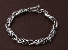 Load image into Gallery viewer, Genuine 925 Sterling Silver Bracelet with vine design chain and toggle clasp. Buy from 100sterling.com.