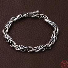 Load image into Gallery viewer, Genuine 925 Sterling Silver Bracelet with vine design chain and toggle clasp. Buy from 100sterling.com.