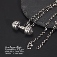 Load image into Gallery viewer, 925 Sterling Silver Dumbbell Pendant Necklace For Men and Women Fitness Enthusiasts. Buy at 100Sterling.com