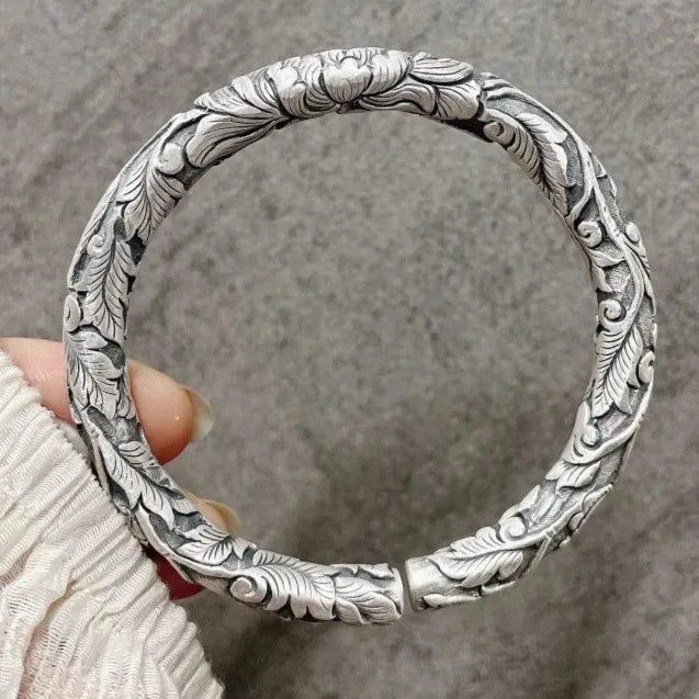 S999 Silver Jewelry Three-Dimensional Carved Vine Bracelet