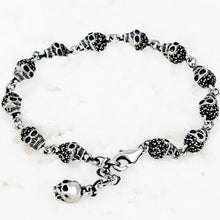 Load image into Gallery viewer, 925 Sterling Silver Skull and Pave Zircon Bracelet. Buy at 100Sterling.com.