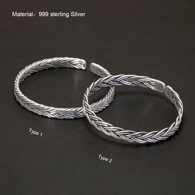 Genuine 999 Solid Sterling Silver Braided Bangle Cuff Bracelet . Buy from 100Sterling.com