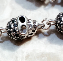 Load image into Gallery viewer, 925 Sterling Silver Skull and Pave Zircon Bracelet. Buy at 100Sterling.com.
