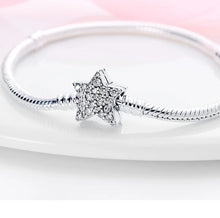 Load image into Gallery viewer, 925 Sterling Silver Snake Chain Bracelet with CZ Star Clasp. Buy at 100Sterling.com.