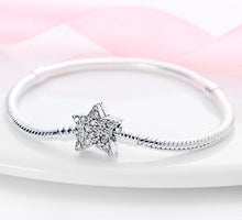 Load image into Gallery viewer, 925 Sterling Silver Snake Chain Bracelet with CZ Star Clasp. Buy at 100Sterling.com.