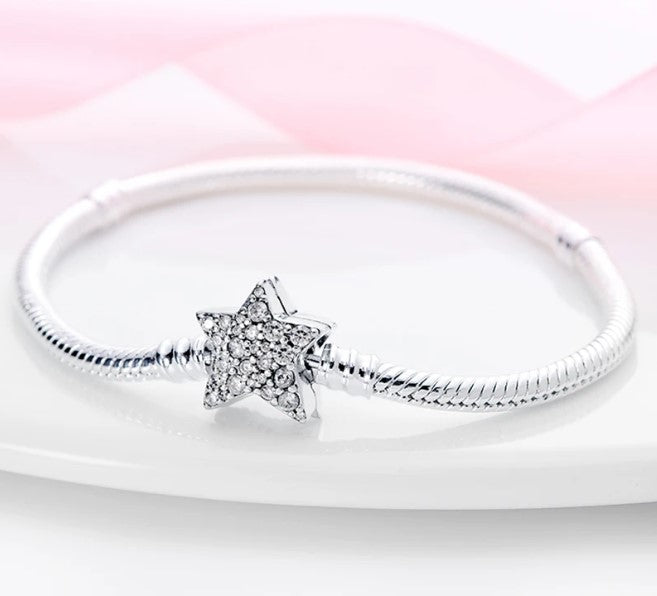 925 Sterling Silver Snake Chain Bracelet with CZ Star Clasp. Buy at 100Sterling.com.