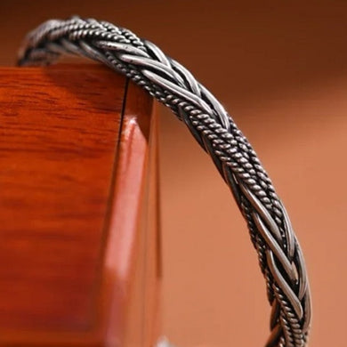 Retro S999 Sterling Silver Intricate Weave Design Cuff Bracelet. Buy at 100Sterling.com.