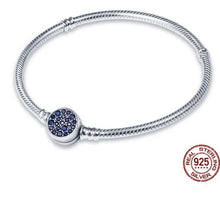 Load image into Gallery viewer, 925 Sterling Silver Snake Chain Bracelet with Blue CZ Dial Clasp. Buy from 100Sterling.com.