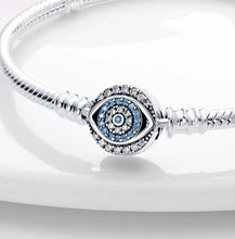 Load image into Gallery viewer, 925 Sterling Silver Snake Chain Bracelet with Blue CZ Eye Clasp