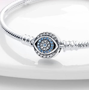 925 Sterling Silver Snake Chain Bracelet with Blue CZ Eye Clasp