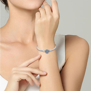 925 Sterling Silver Snake Chain Bracelet with Blue CZ Eye Clasp