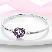 Load image into Gallery viewer, 925 Sterling Silver Snake Chain Bracelet with Beating Heart CZ Clasp