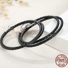 Load image into Gallery viewer, Sterling Silver &amp; Black Leather Double Braided Rope Bracelet